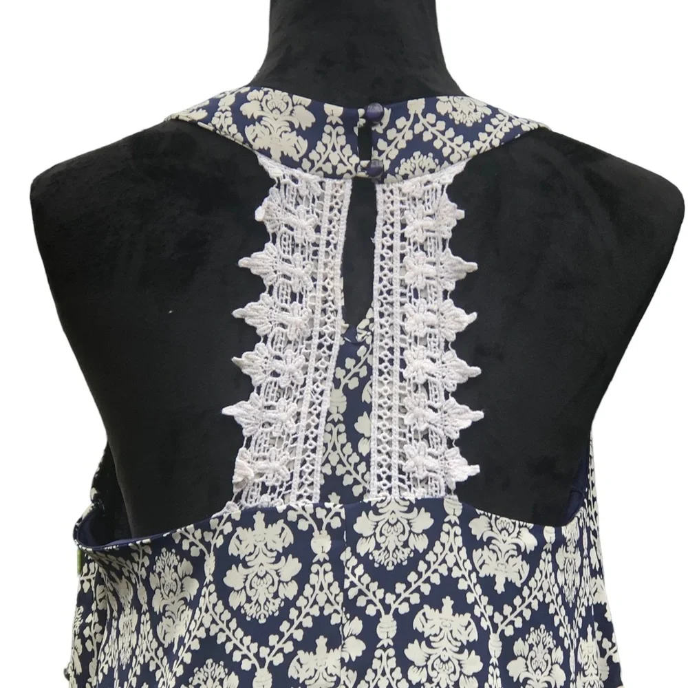 Buttons Navy Blue Victorian Print Dress size Medium - Picture 2 of 8